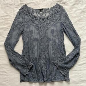 Y2K Cupio blue grey lace long sleeve overlay top Size Small